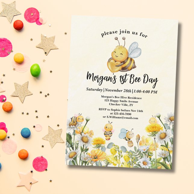 Convites Abelhas De Flor Selvagem Um Aniversário De 11ruas (Criador carregado)