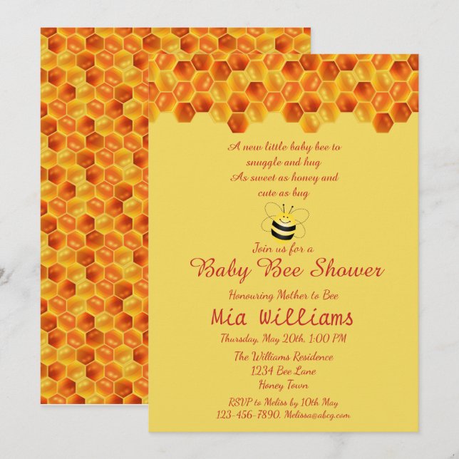 Convites Abelhas de Mel Bonita Consideradas Chás de fraldas (Frente/Verso)