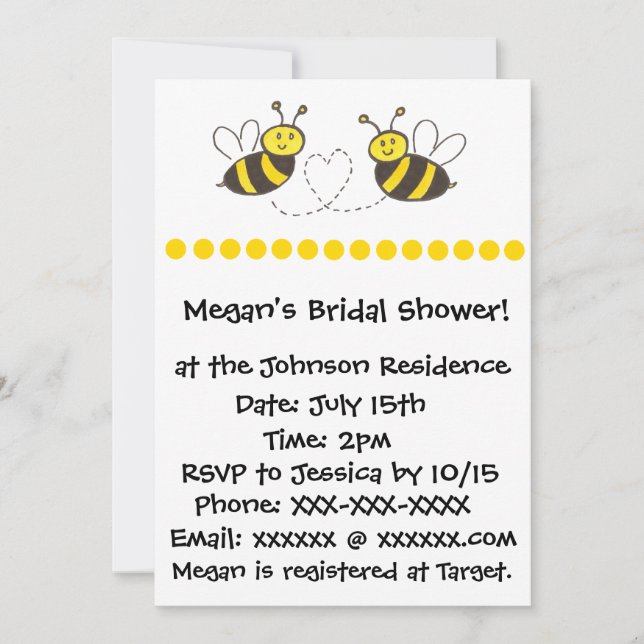 Convites Abelhas de mel com coração (Frente)