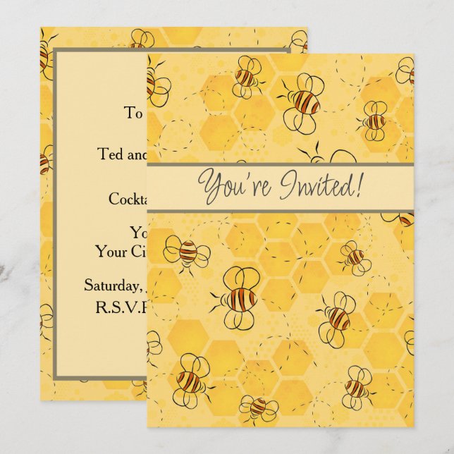 Convites Abelhas De Mel De Abelha Bonitas (Frente/Verso)