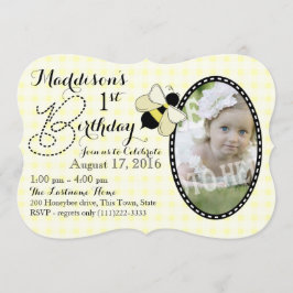 Convites Abelhas de mel e Gingham Birthday