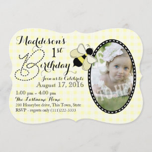 Convites Abelhas de mel e Gingham Birthday