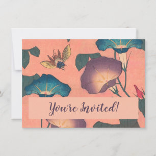 Convites Abelhas e Flores - Arte Japonesa Rosa Floral