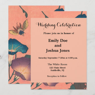 Convites Abelhas e Flores - Arte Japonesa Rosa Floral