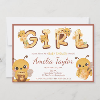 Convites Abelhas e mel Chá de fraldas de letras doces