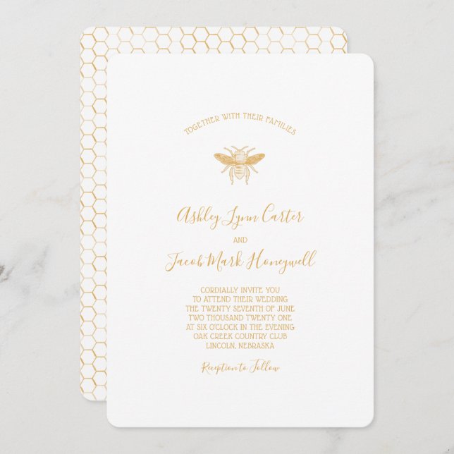 Convites Abelhas e Ouros - Padrão Honeycomb 2 (Frente/Verso)