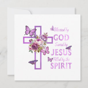 Convites Abençoado por Deus Salvo pela Cruz Floral Purple d