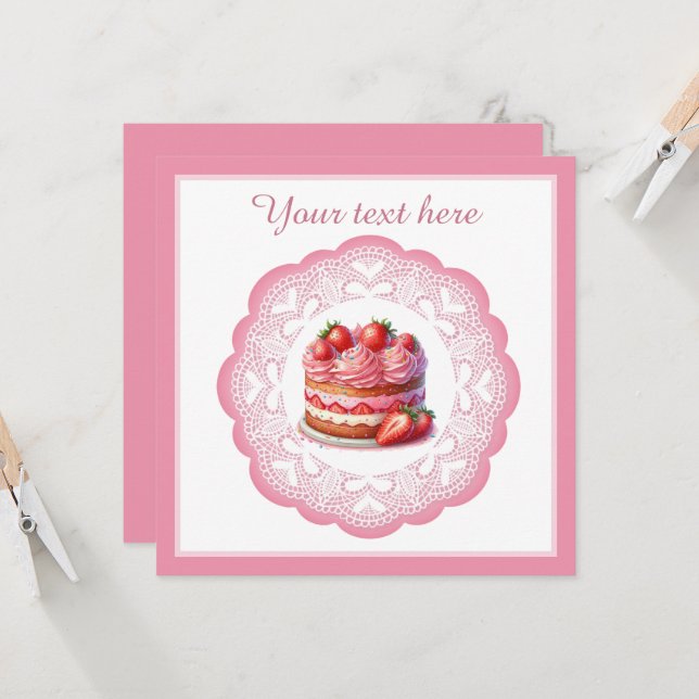 Convites Abertura de bolo cor-de-rosa de padaria ou qualque (Frente/Verso In Situ)