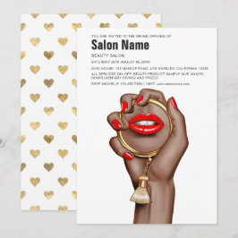 Convites Abertura de Salão de Bela Chic Glam Vermelha e Dou