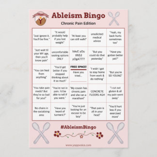 Convites Ableism Bingo Card Chronic Pain Edition