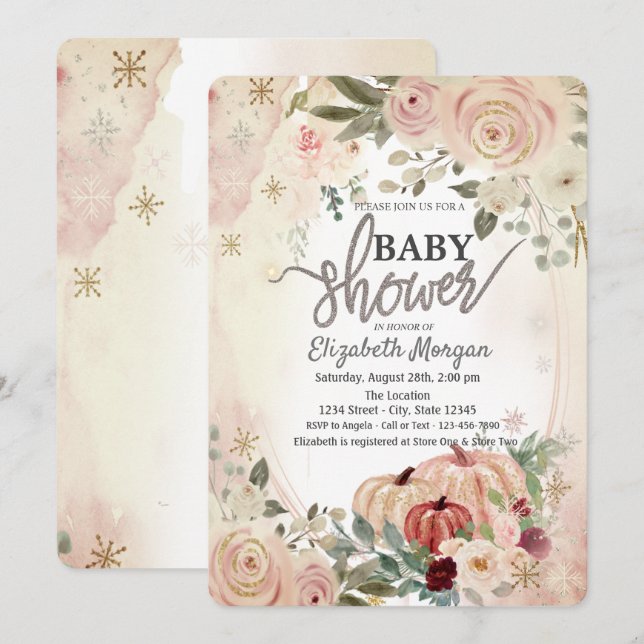 Convites Abóbora Boho Flores Chá de Bebê (Frente/Verso)