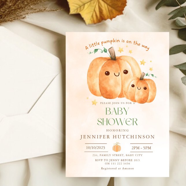 Convites Abóbora Bonita No Caminho Chá de fraldas (Cute Pumpkin On The Way Fall Baby Shower Invitation)