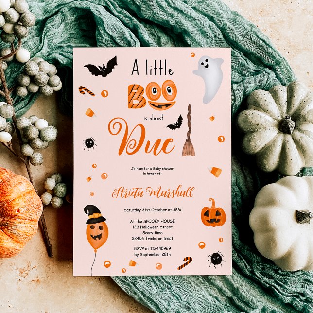 Convites Abóbora-branca chá de fraldas rosa-do-Halloween (Cute pumpkin Boo Halloween baby shower pink Invitation)
