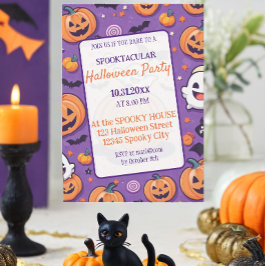 Convites Abóbora-branca Festa de Halloween Roxo-Laranja