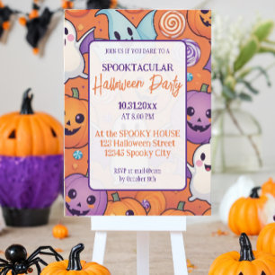 Convites Abóbora-branca Festa de Halloween Roxo-Laranja