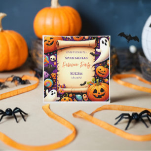 Convites Abóbora-branca Festa de Halloween Roxo-Laranja