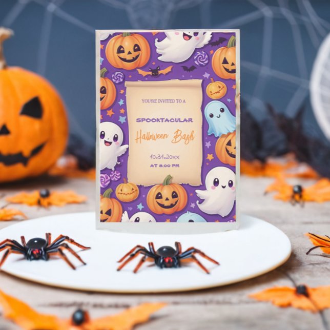 Convites Abóbora-branca Halloween Bash Laranja Roxo (Criador carregado)