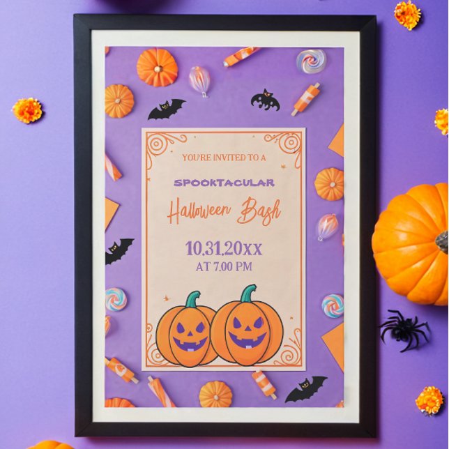 Convites Abóbora-branca Halloween Bash Laranja Roxo (Criador carregado)