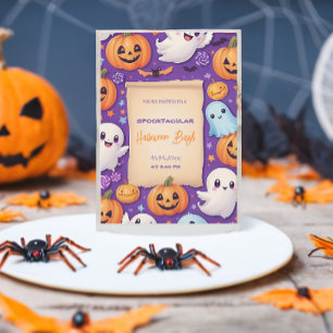 Convites Abóbora-branca Halloween Bash Orange Purple Invita