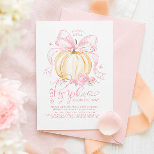 Convites Abóbora com Laço Rosa Chique Baby Shower de Outono