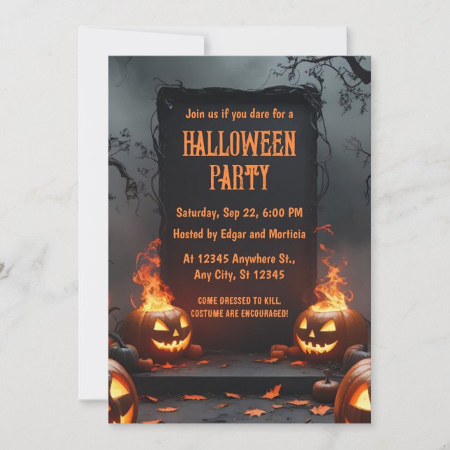 Convites Abóbora com o Halloween do Fogo (Frente)