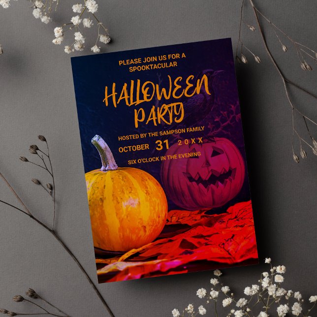 Convites Abóbora-de-abóbora-amarela-púrpura (Purple orange yellow halloween pumpkin)