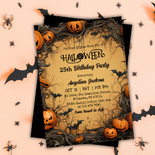 Convites Abóbora de Aniversário de 25 anos de Halloween Vin
