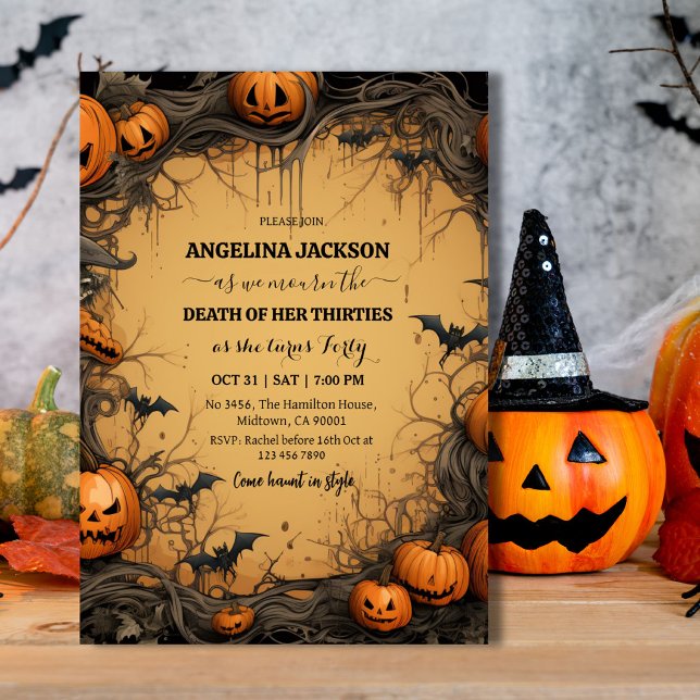 Convites Abóbora de Aniversário de 40 anos de Halloween Mor (Criador carregado)
