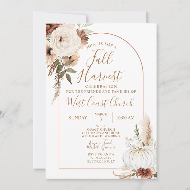 Convites Abóbora de colheita de outono Boho, Comunidade Fal (Frente)