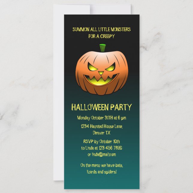 Convites Abóbora de Halloween Assustadora (Frente)