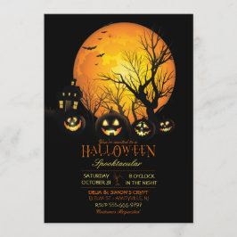 Convites Abóbora de Halloween Assustadora Lua Cheia Escura