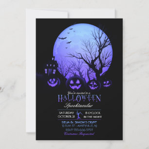 Convites Abóbora de Halloween Assustadora Lua Cheia Escura