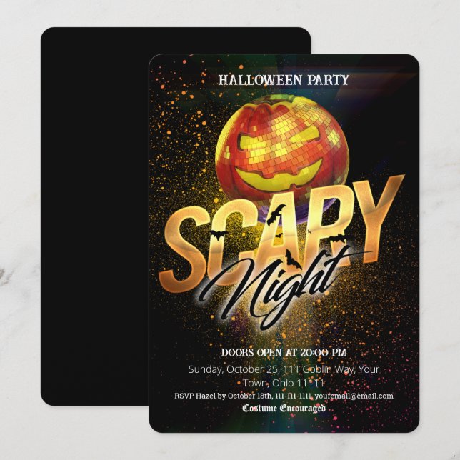 Convites Abóbora de Halloween Bola de Disco Noite Assustado (Frente/Verso)