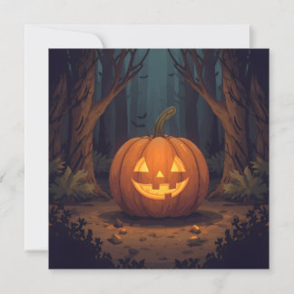 Convites Abóbora de Halloween Brilhando na Floresta