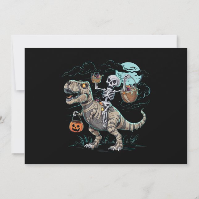 Convites Abóbora de Halloween com Esqueleto Montando Dinoss (Frente)