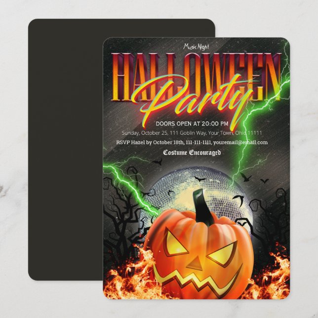 Convites Abóbora de Halloween Disco Assustador (Frente/Verso)