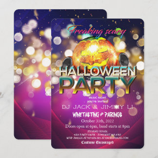 Convites Abóbora de Halloween Discoteca Assustadora
