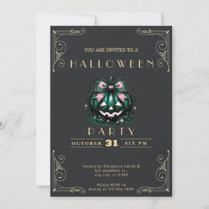 Convites Abóbora de Halloween em Quadro Negro e Dourado