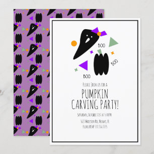 Convites Abóbora de Halloween Gravura Fantasma Confete Fofo