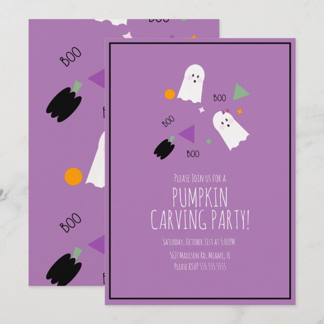 Convites Abóbora de Halloween Muito Fofo Fantasma Confete (Frente/Verso)