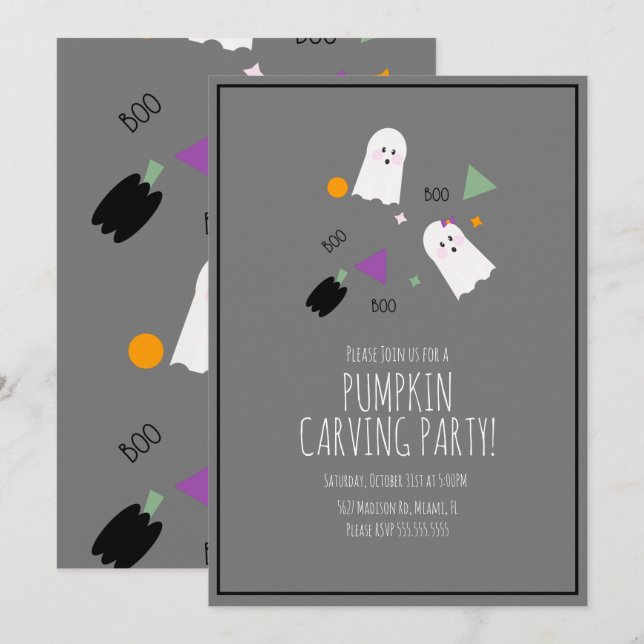 Convites Abóbora de Halloween Muito Fofo Fantasma Confete (Frente/Verso)