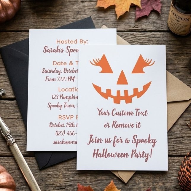 Convites Abóbora de Halloween Personalizada Feminina Jack O (Criador carregado)