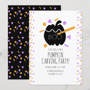 Convites Abóbora de Halloween preta para entalhe com confet