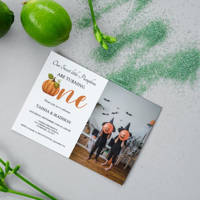 Convites Abóbora de outono Gêmeos primeira festa de anivers (Criador carregado)