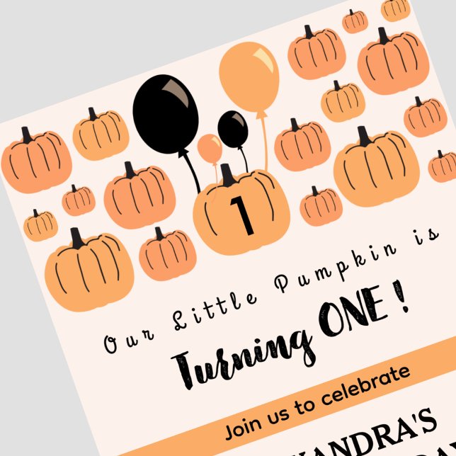 Convites Abóbora de outono virando um primeiro aniversario  (Halloween 1st birthday Invitation-fall-pumpkin-turning-one-white-1)