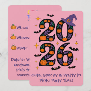 Convites Abóbora do Halloween Rosa 2026 Chapéu de Bruxa Ass