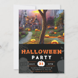 Convites Abóbora e Casa Assombrada Preto Halloween
