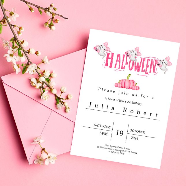 Convites Abóbora-fantasma cor-de-rosa-d-água do Halloween (Criador carregado)