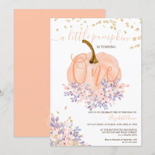 Convites abóbora floral de ouro aquarela primeiro aniversár