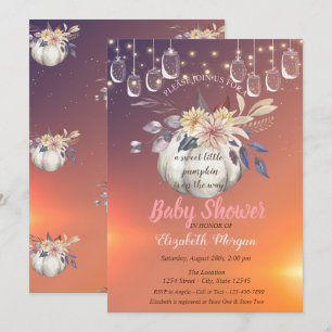 Convites Abóbora Floral Elegante, Luzes, Chás de Bebê